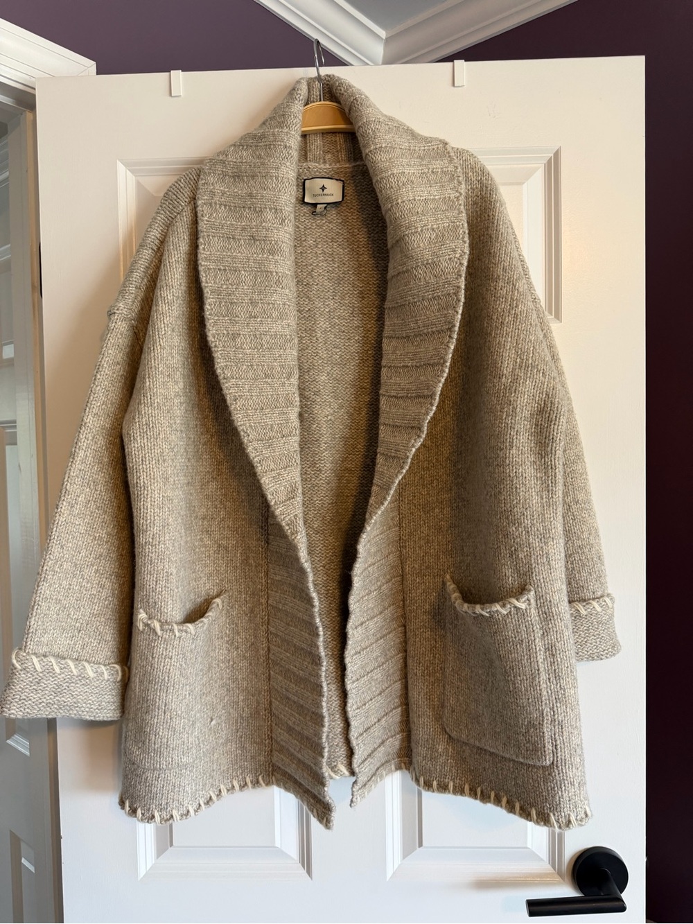Tuckernuck Blanket Stitch Harrow Cardigan Beige